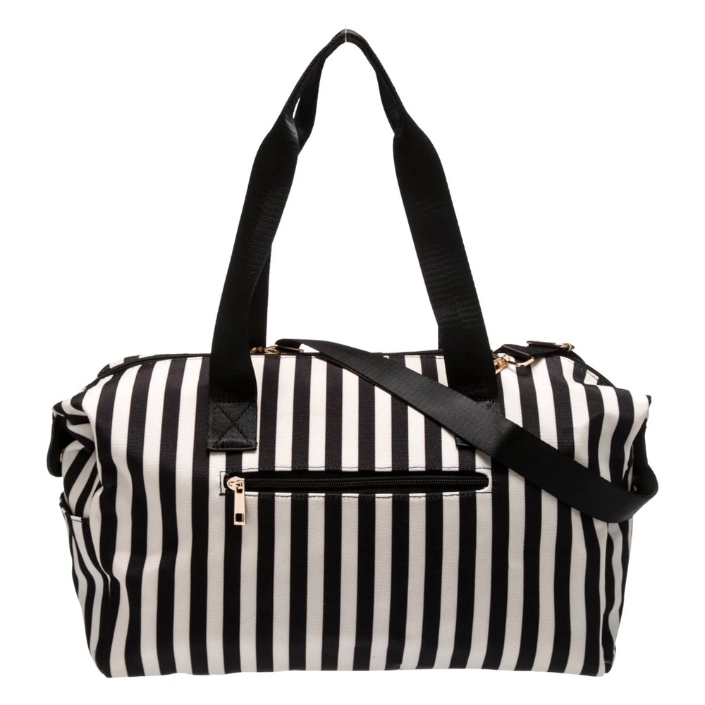ALICE + OLIVIA Positano Striped Travel Duffle Bag NEW NWT Black White